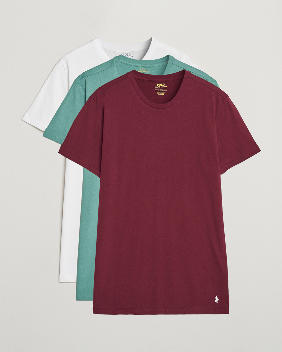 Herre | T-Shirts | Polo Ralph Lauren | 3-Pack Crew Neck T-Shirt Fairway Green/White/Damson Red