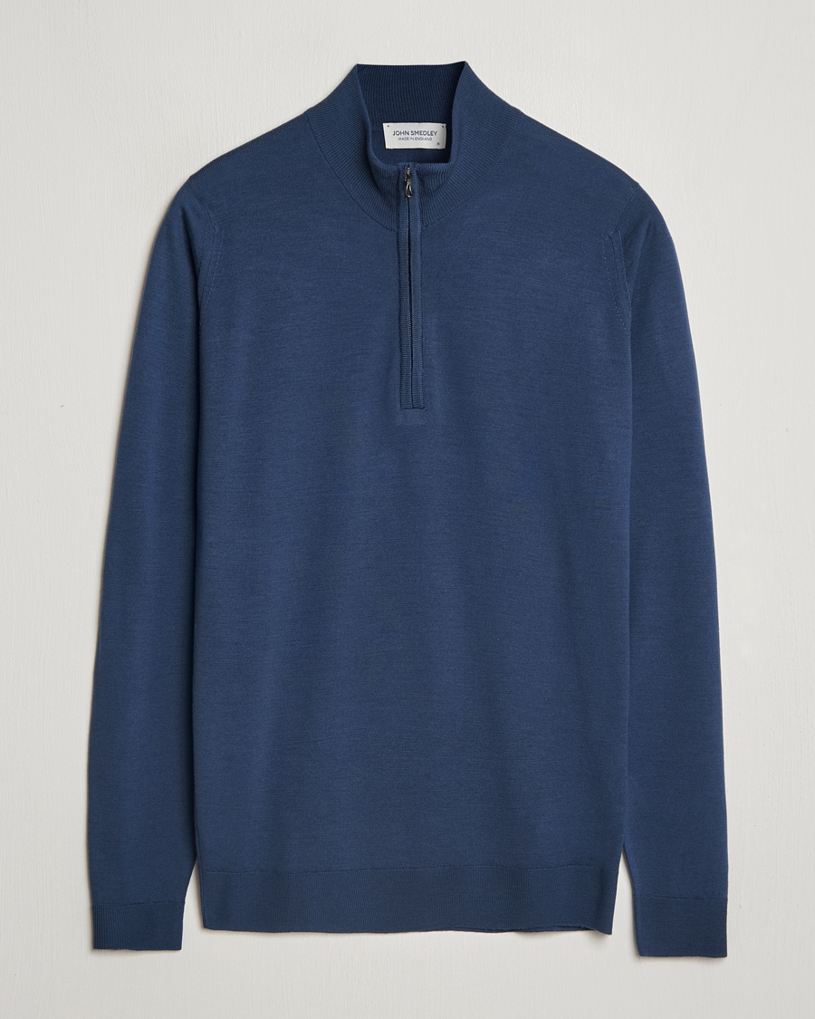 Herre | Gensere | John Smedley | Barrow Extra Fine Merino Half Zip Smoke Blue