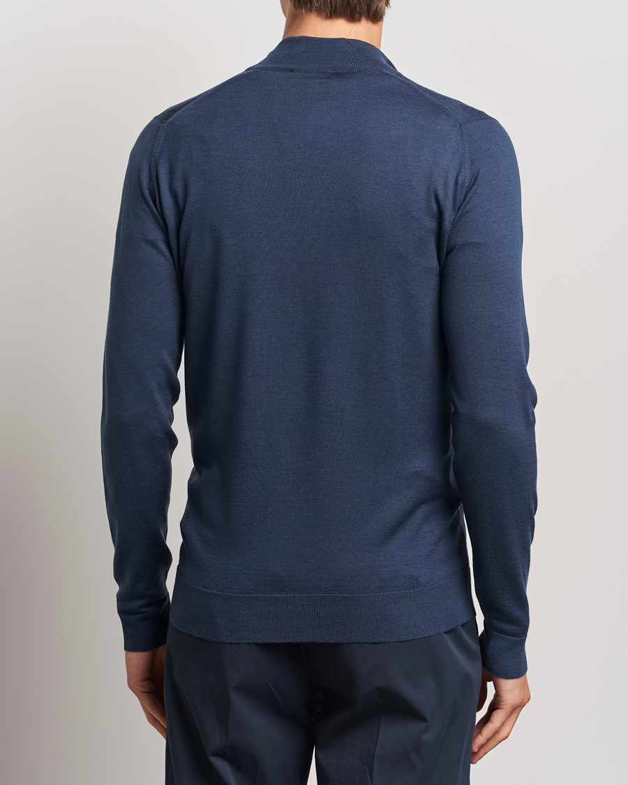 Herre | Gensere | John Smedley | Barrow Extra Fine Merino Half Zip Smoke Blue