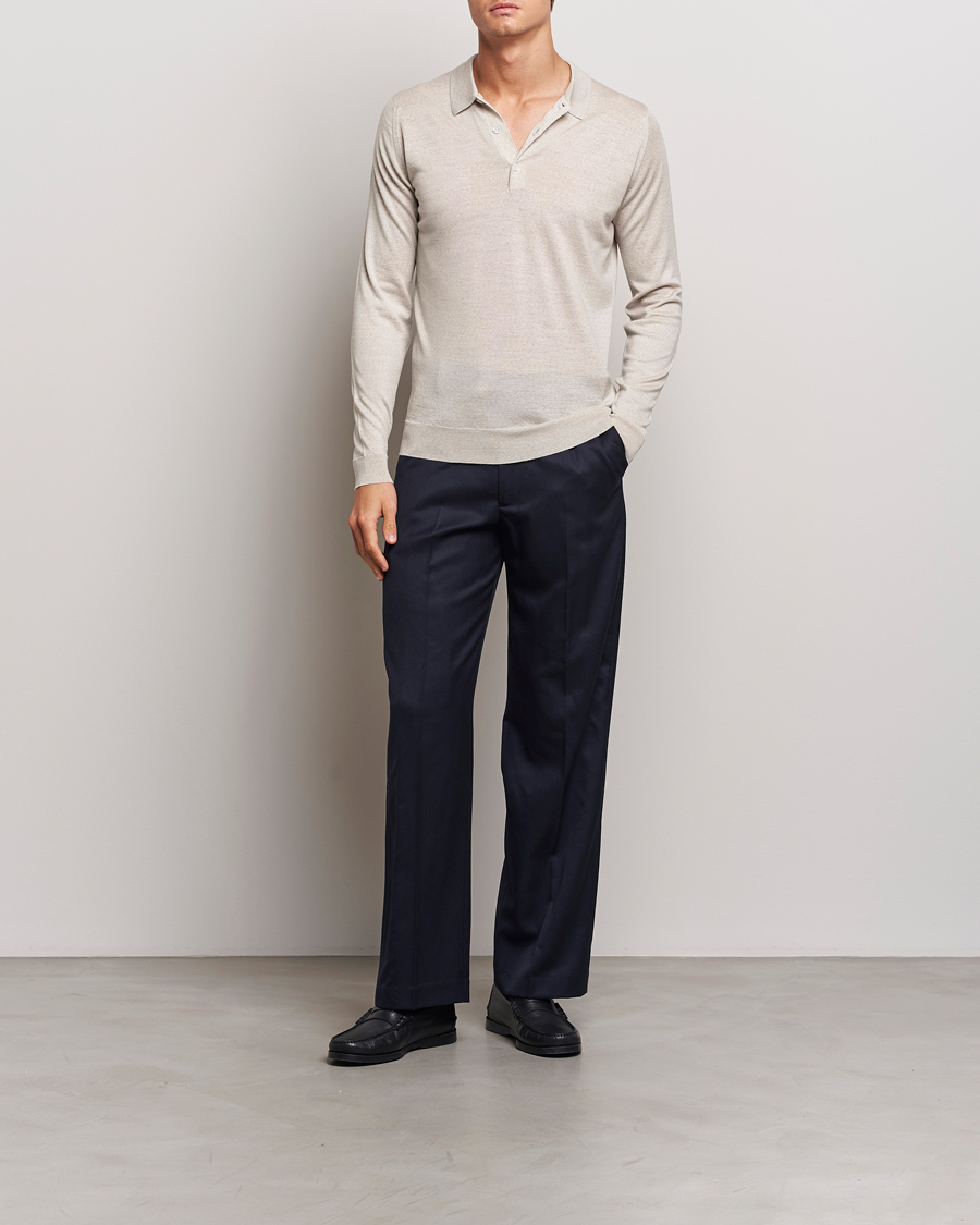 Herre | Gensere | John Smedley | Belper Extra Fine Merino Polo Pullover Grey Fleece
