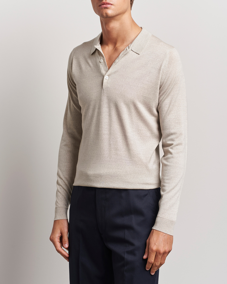 Herre | Gensere | John Smedley | Belper Extra Fine Merino Polo Pullover Grey Fleece