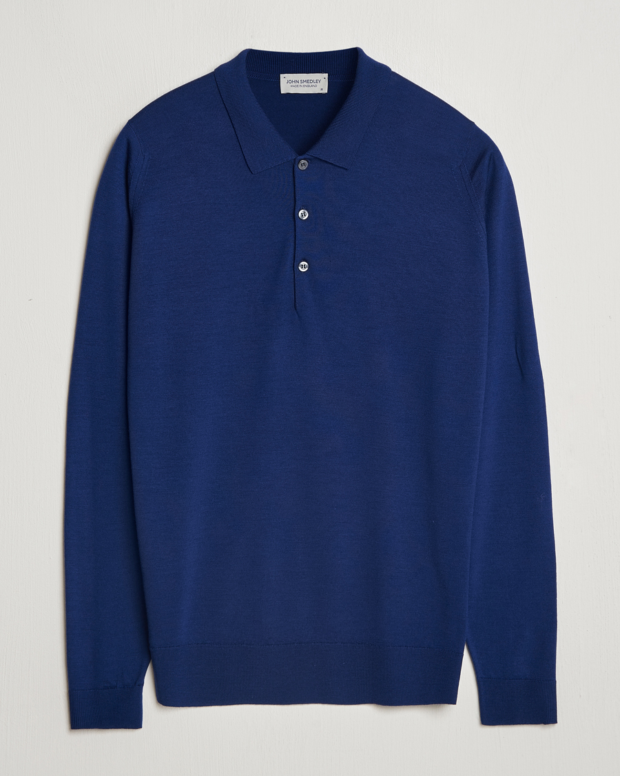 Herre | Gensere | John Smedley | Belper Extra Fine Merino Polo Pullover Ink Blue