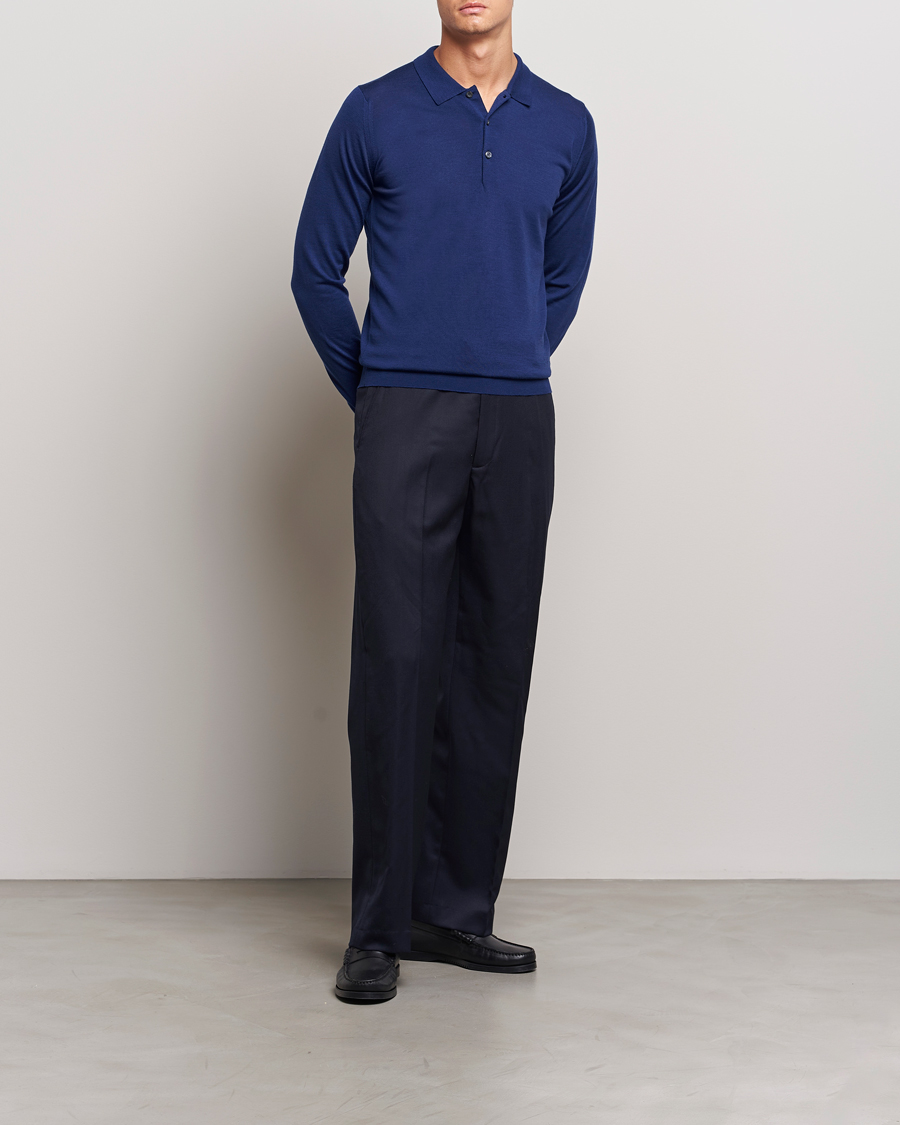 Herre | Gensere | John Smedley | Belper Extra Fine Merino Polo Pullover Ink Blue