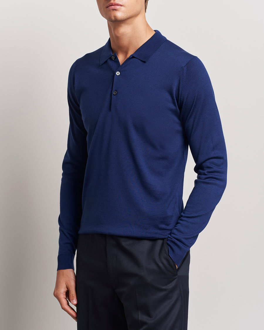 Herre |  | John Smedley | Belper Extra Fine Merino Polo Pullover Ink Blue