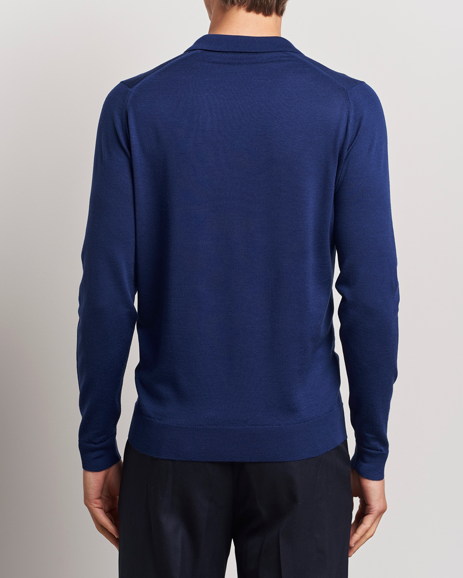 Herre | Gensere | John Smedley | Belper Extra Fine Merino Polo Pullover Ink Blue