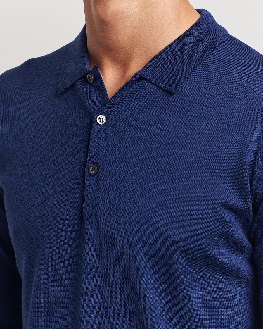 Herre | Gensere | John Smedley | Belper Extra Fine Merino Polo Pullover Ink Blue