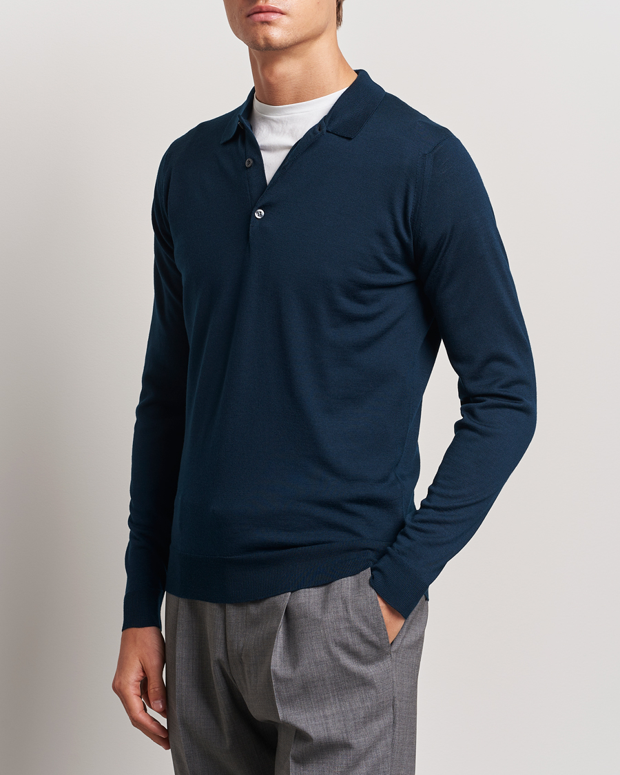 Herre | Gensere | John Smedley | Belper Extra Fine Merino Polo Pullover Orion Green