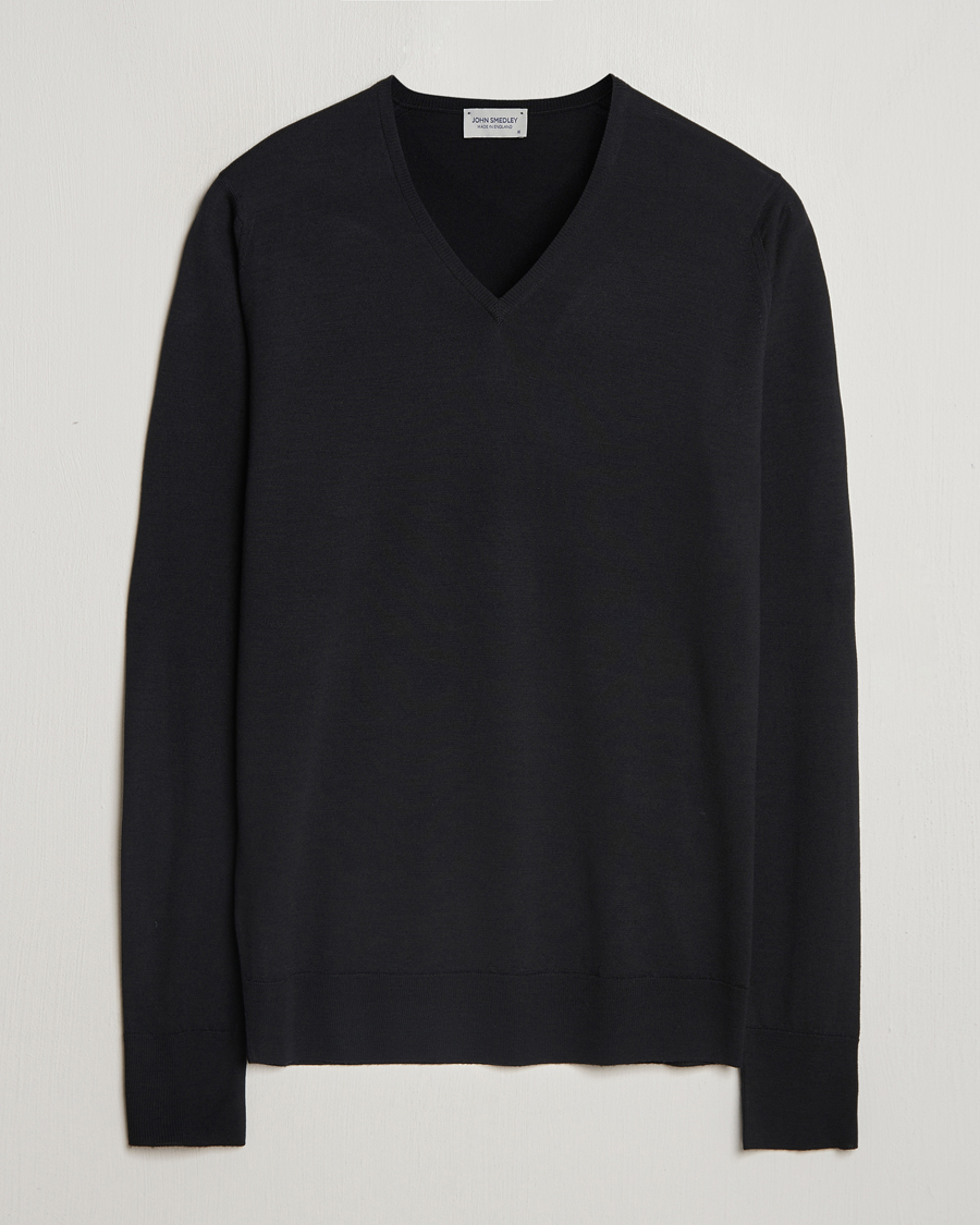 Herre | Gensere | John Smedley | Bobby Extra Fine Merino V-Neck Pullover Black
