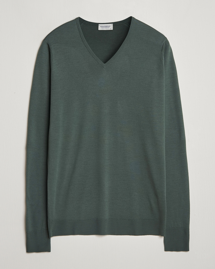 Herre | Gensere | John Smedley | Bobby Extra Fine Merino V-Neck Pullover Dark Green
