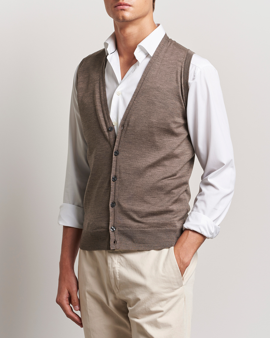 Herre | Klær | John Smedley | Huntswood Slim Fit Waistcoat Mushroom Brown