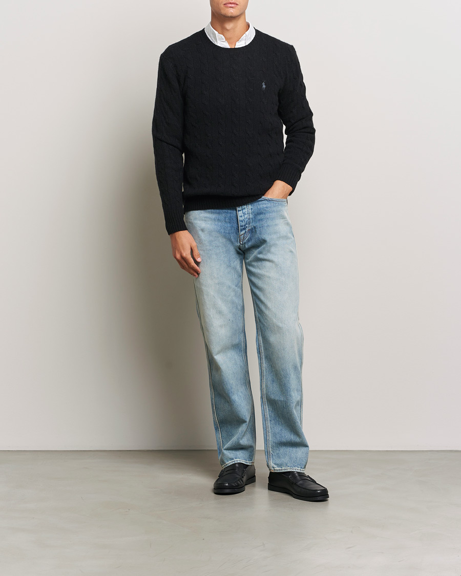 Herre | Gensere | Polo Ralph Lauren | Wool/Cashmere Cable Crew Neck Polo Black