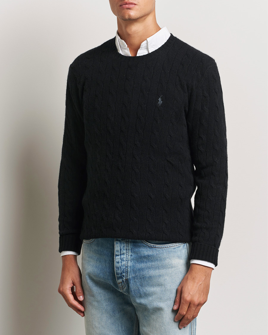 Herre | Gensere | Polo Ralph Lauren | Wool/Cashmere Cable Crew Neck Polo Black