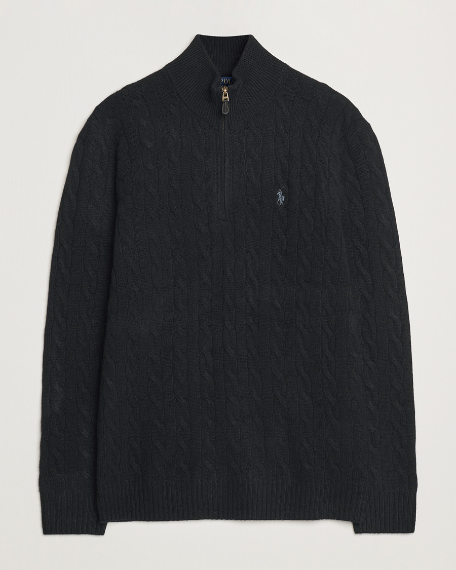 Herre | Gensere | Polo Ralph Lauren | Wool/Cashmere Cable Half Zip Polo Black