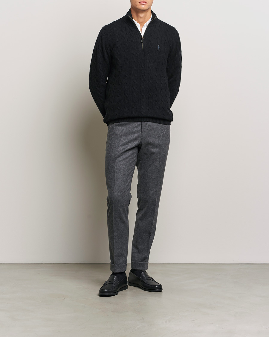 Herre | Gensere | Polo Ralph Lauren | Wool/Cashmere Cable Half Zip Polo Black