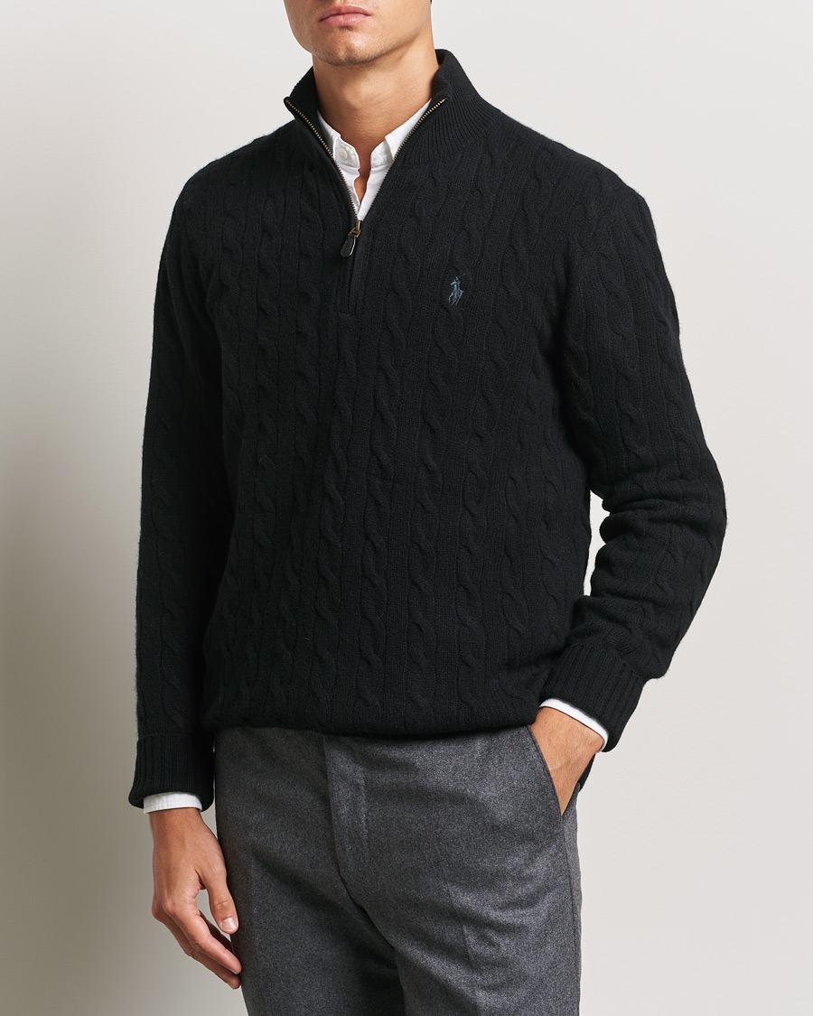 Herre | Gensere | Polo Ralph Lauren | Wool/Cashmere Cable Half Zip Polo Black