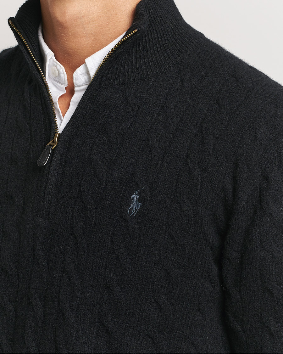 Herre | Gensere | Polo Ralph Lauren | Wool/Cashmere Cable Half Zip Polo Black