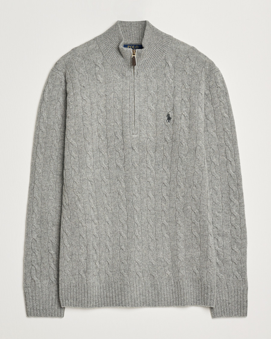 Herre | Gensere | Polo Ralph Lauren | Wool/Cashmere Cable Half Zip Fawn Grey Heather