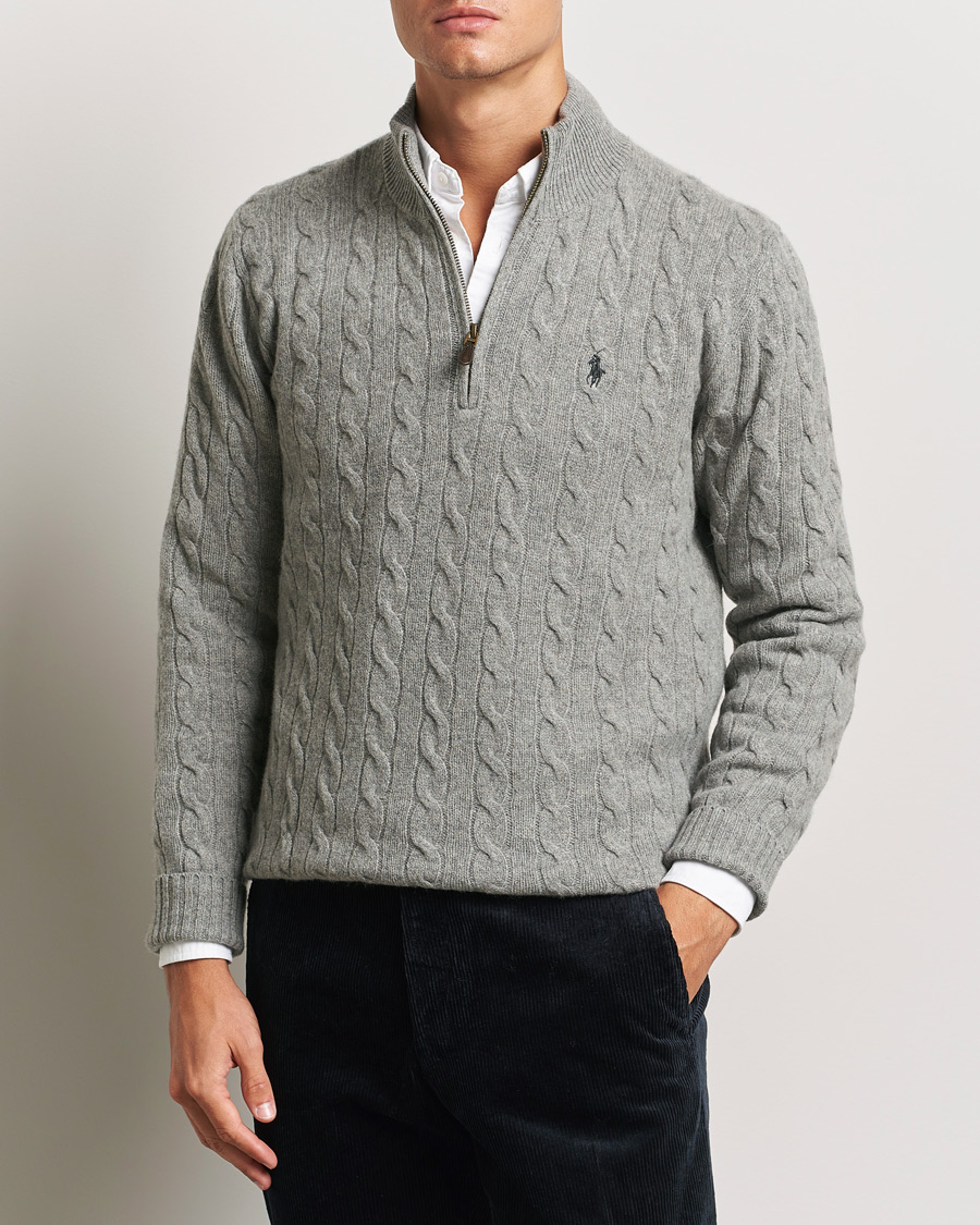 Herre | Gensere | Polo Ralph Lauren | Wool/Cashmere Cable Half Zip Fawn Grey Heather