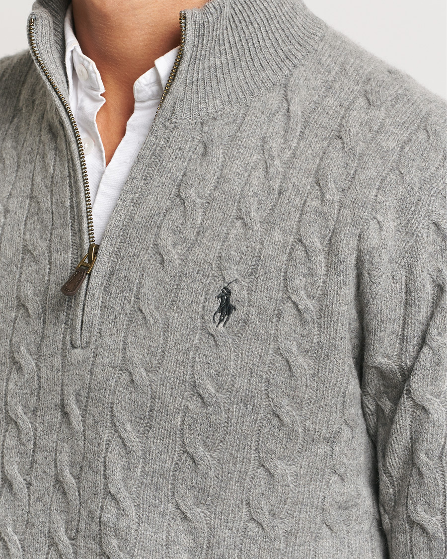 Herre | Gensere | Polo Ralph Lauren | Wool/Cashmere Cable Half Zip Fawn Grey Heather