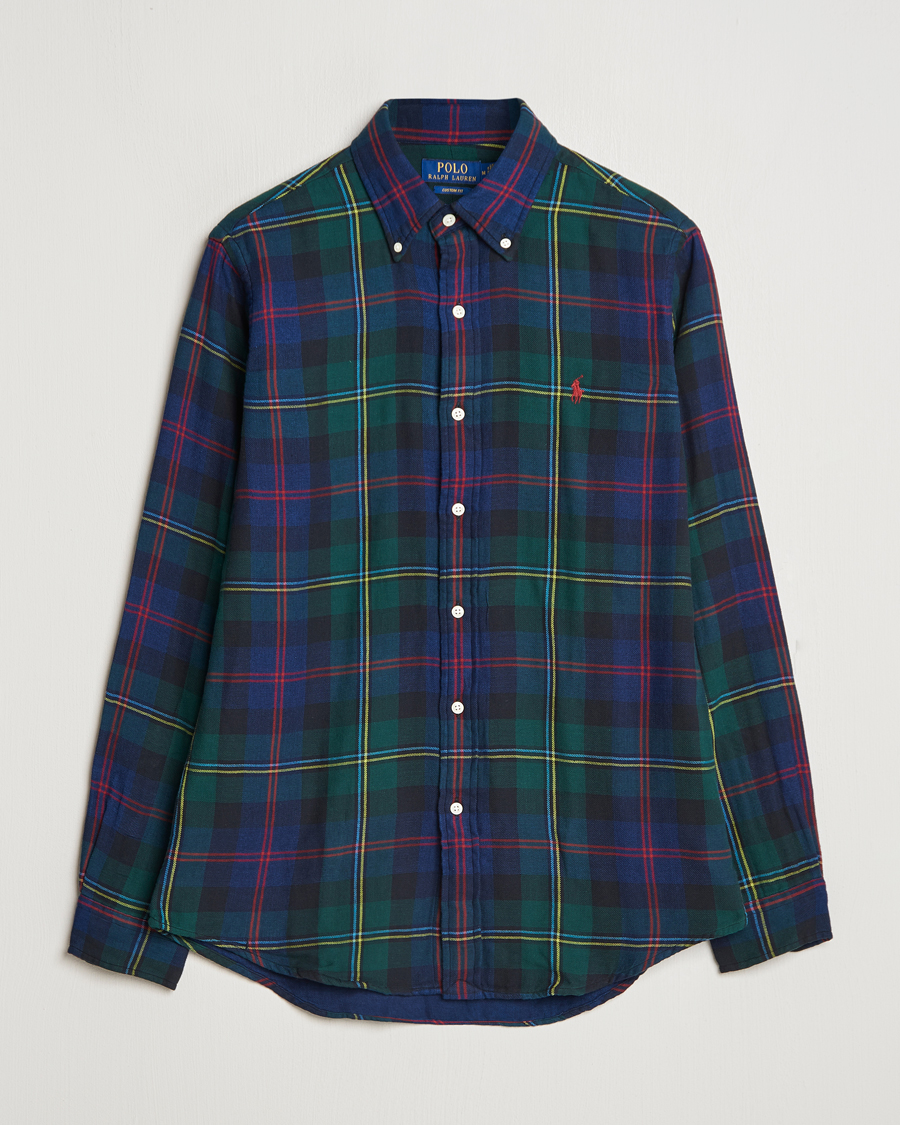 Herre | Skjorter | Polo Ralph Lauren | Custom Fit Double Faced Checked Shirt Green/Indigo