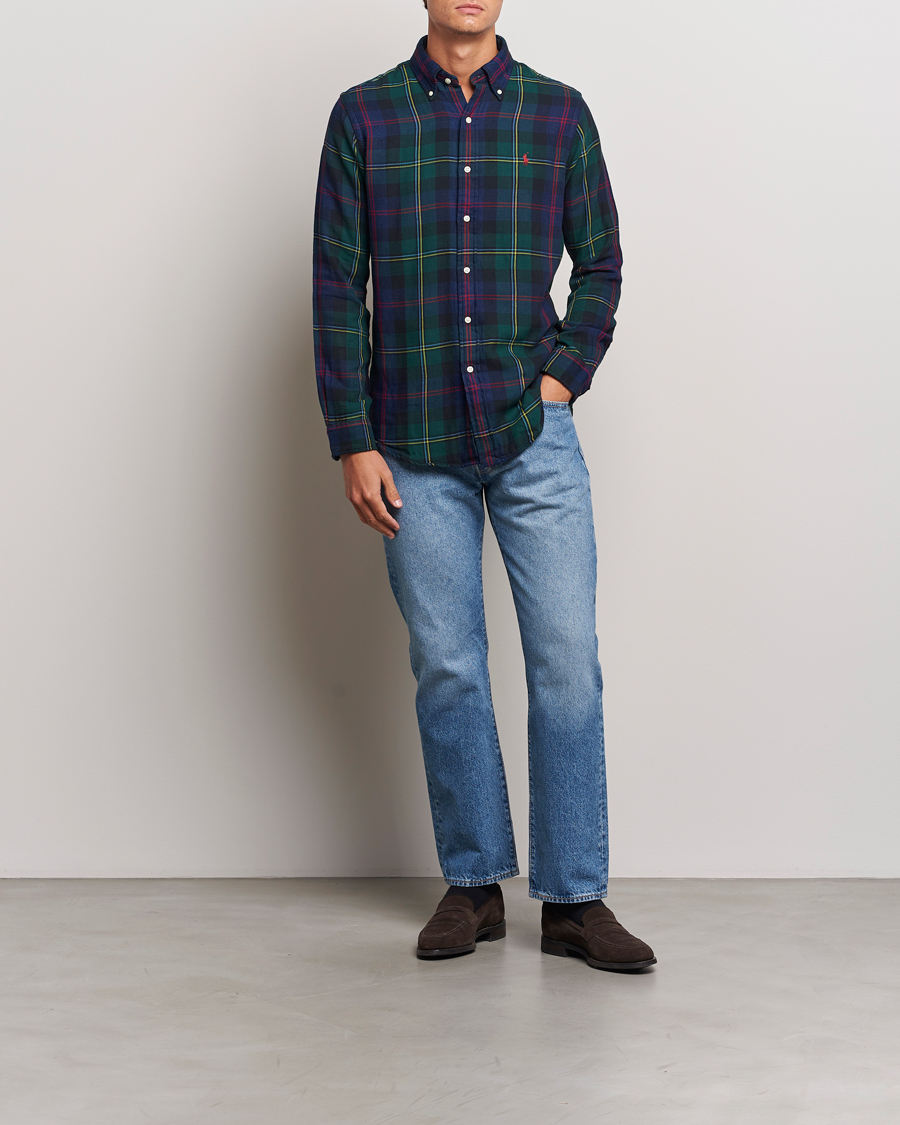 Herre | Skjorter | Polo Ralph Lauren | Custom Fit Double Faced Checked Shirt Green/Indigo