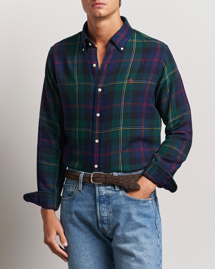 Herre | Skjorter | Polo Ralph Lauren | Custom Fit Double Faced Checked Shirt Green/Indigo