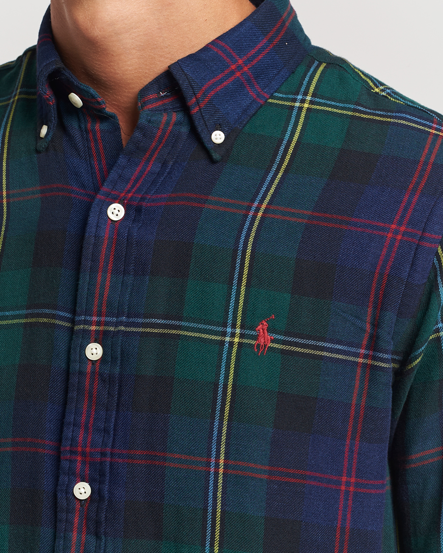 Herre | Skjorter | Polo Ralph Lauren | Custom Fit Double Faced Checked Shirt Green/Indigo