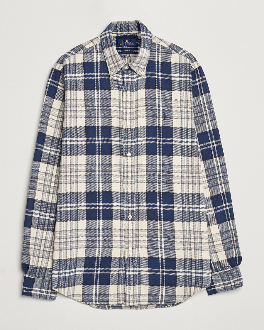 Herre | Skjorter | Polo Ralph Lauren | Custom Fit Brushed Flannel Checked Shirt Off White