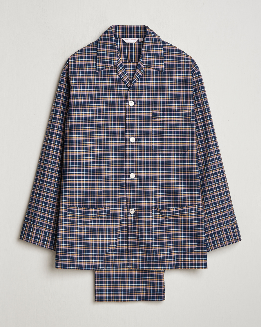 Herre | Derek Rose Cotton Checked Pyjama Set Navy | Derek Rose | Cotton Checked Pyjama Set Navy