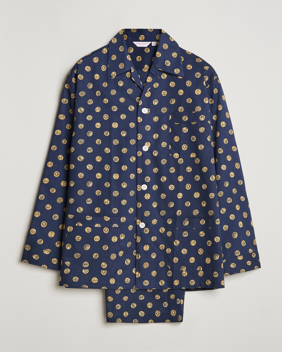 Herre | Pyjamaser og badekåper | Derek Rose | Printed Cotton Pyjama Set Navy