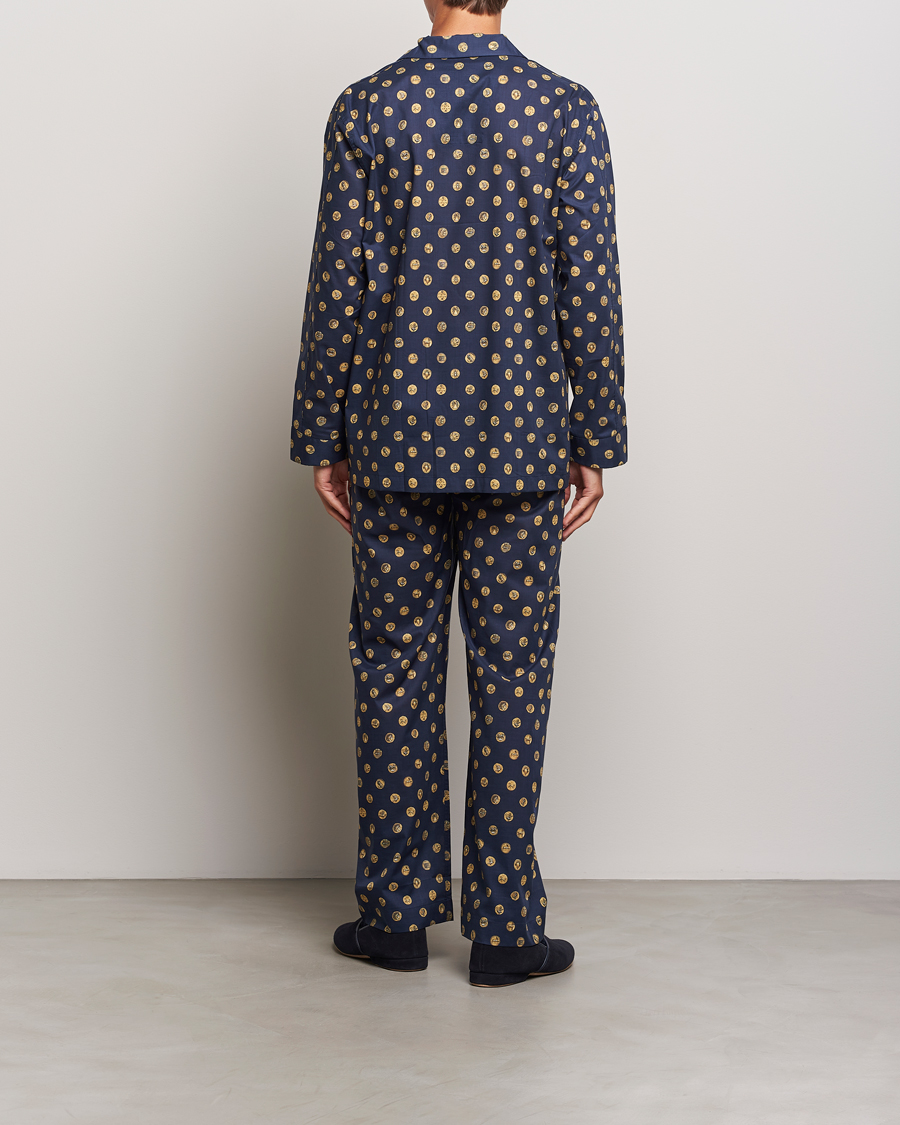 Herre | Pyjamaser og badekåper | Derek Rose | Printed Cotton Pyjama Set Navy