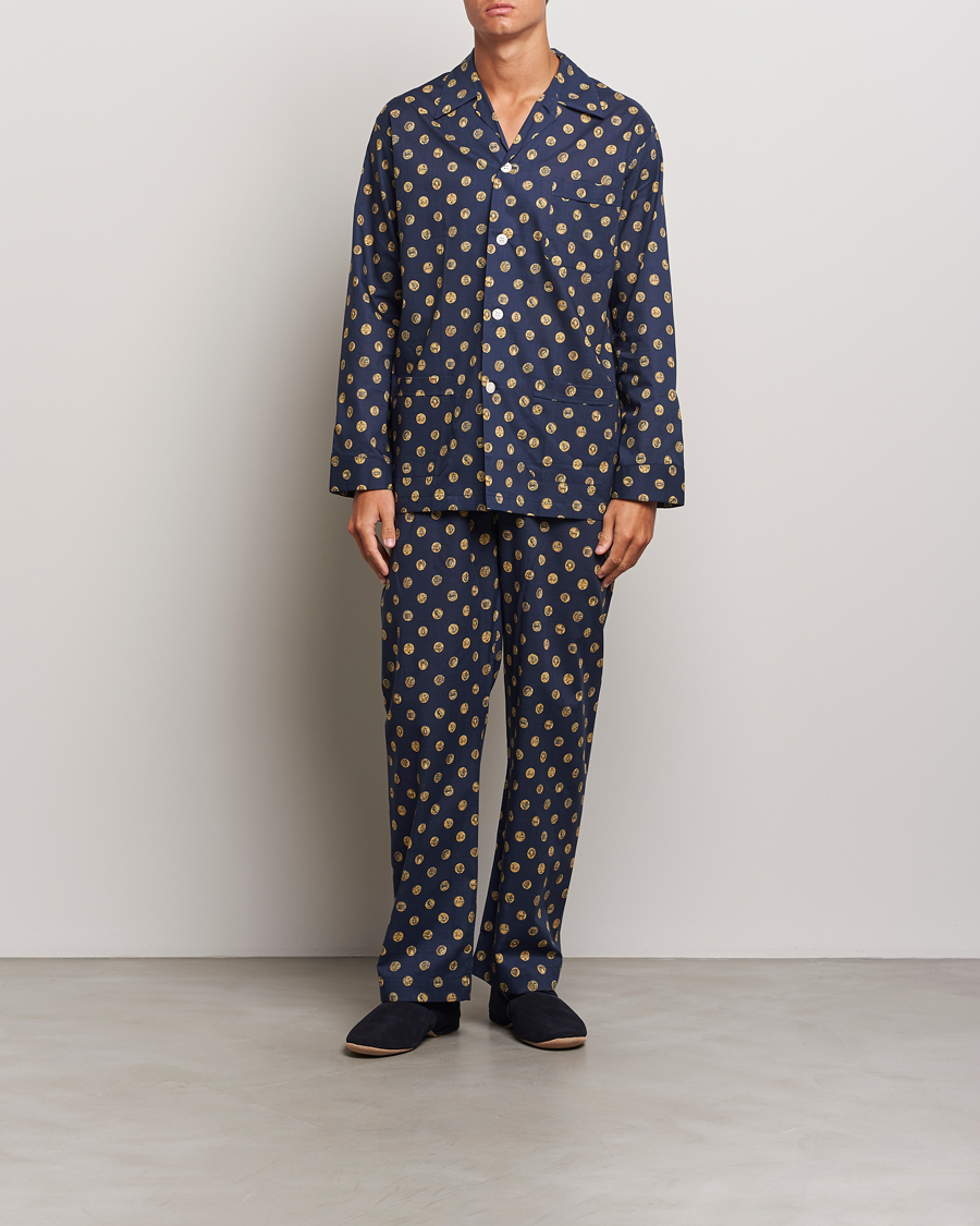 Herre | Pyjamaser og badekåper | Derek Rose | Printed Cotton Pyjama Set Navy