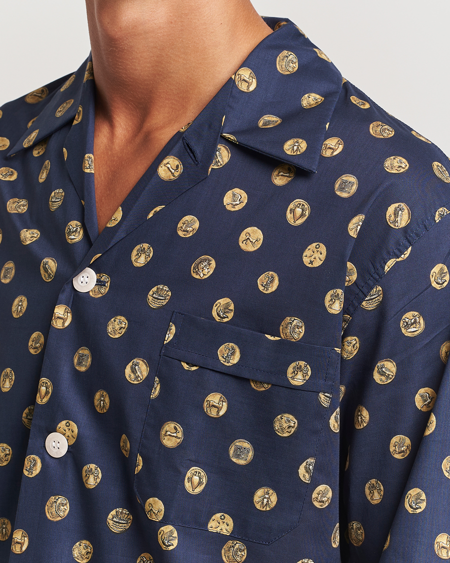 Herre | Pyjamaser og badekåper | Derek Rose | Printed Cotton Pyjama Set Navy
