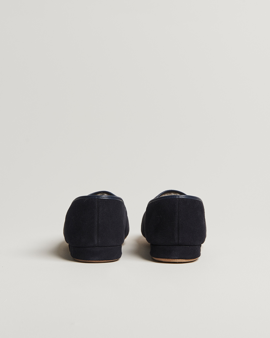 Herre | Sandaler og tøfler | Derek Rose | Crawford Sheepskin Suede Slippers Navy