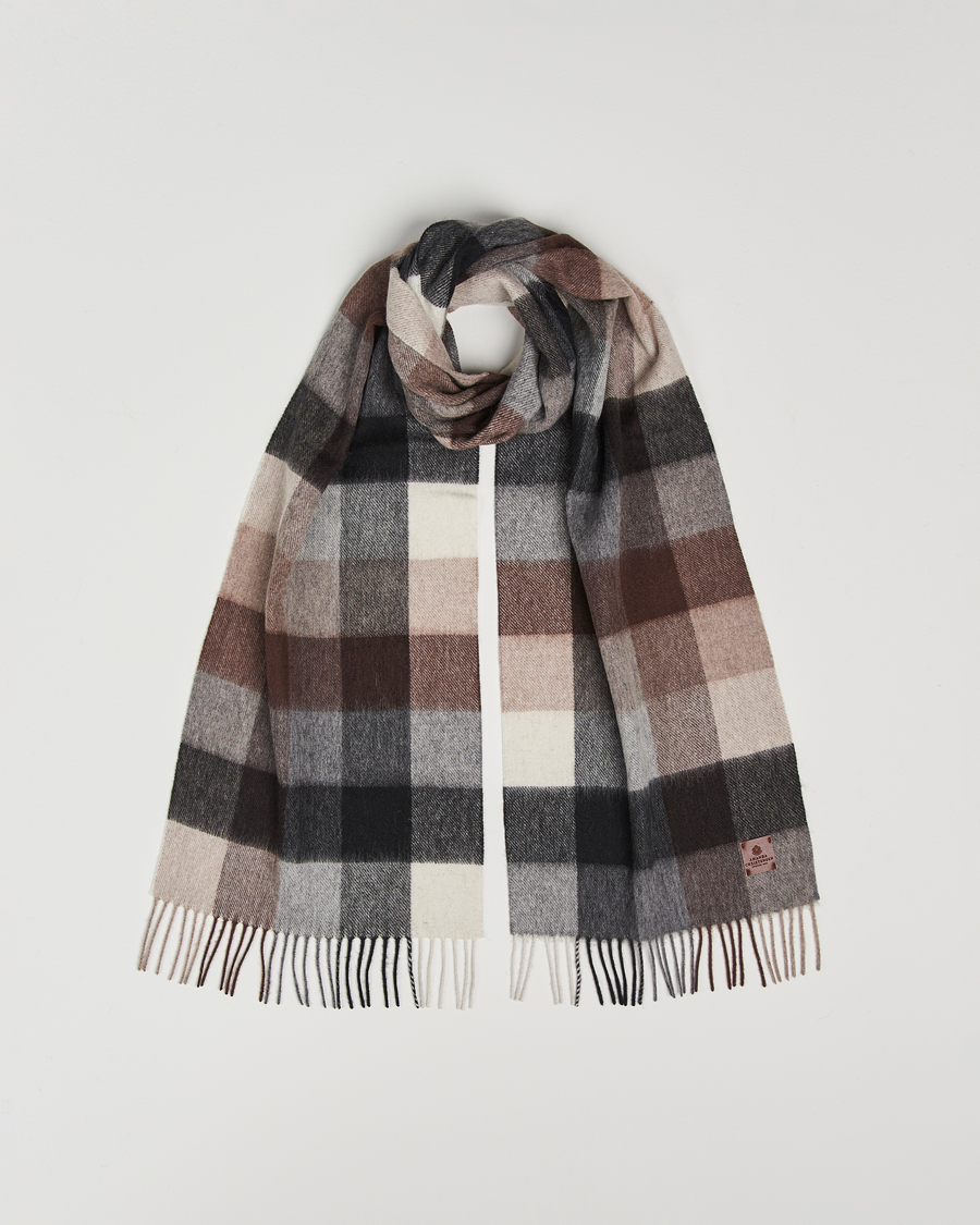 Herre | Amanda Christensen Wool Block Check Scarf Brown/Grey | Amanda Christensen | Wool Block Check Scarf Brown/Grey