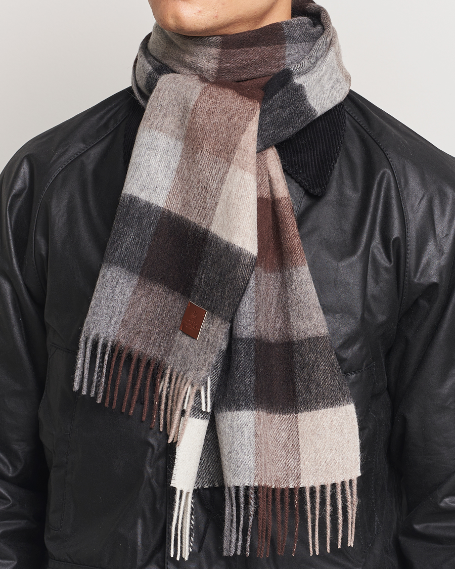 Herre | Amanda Christensen Wool Block Check Scarf Brown/Grey | Amanda Christensen | Wool Block Check Scarf Brown/Grey