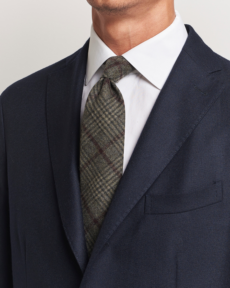 Herre | Amanda Christensen Wool Checked 8cm Tie Green | Amanda Christensen | Wool Checked 8cm Tie Green