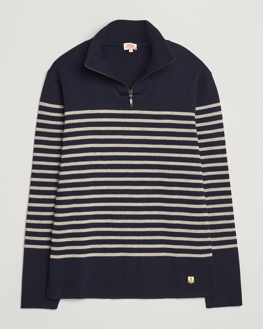 Herre | Gensere | Armor-lux | Pull Camionneur Wool Half Zip Navy/Sandstone