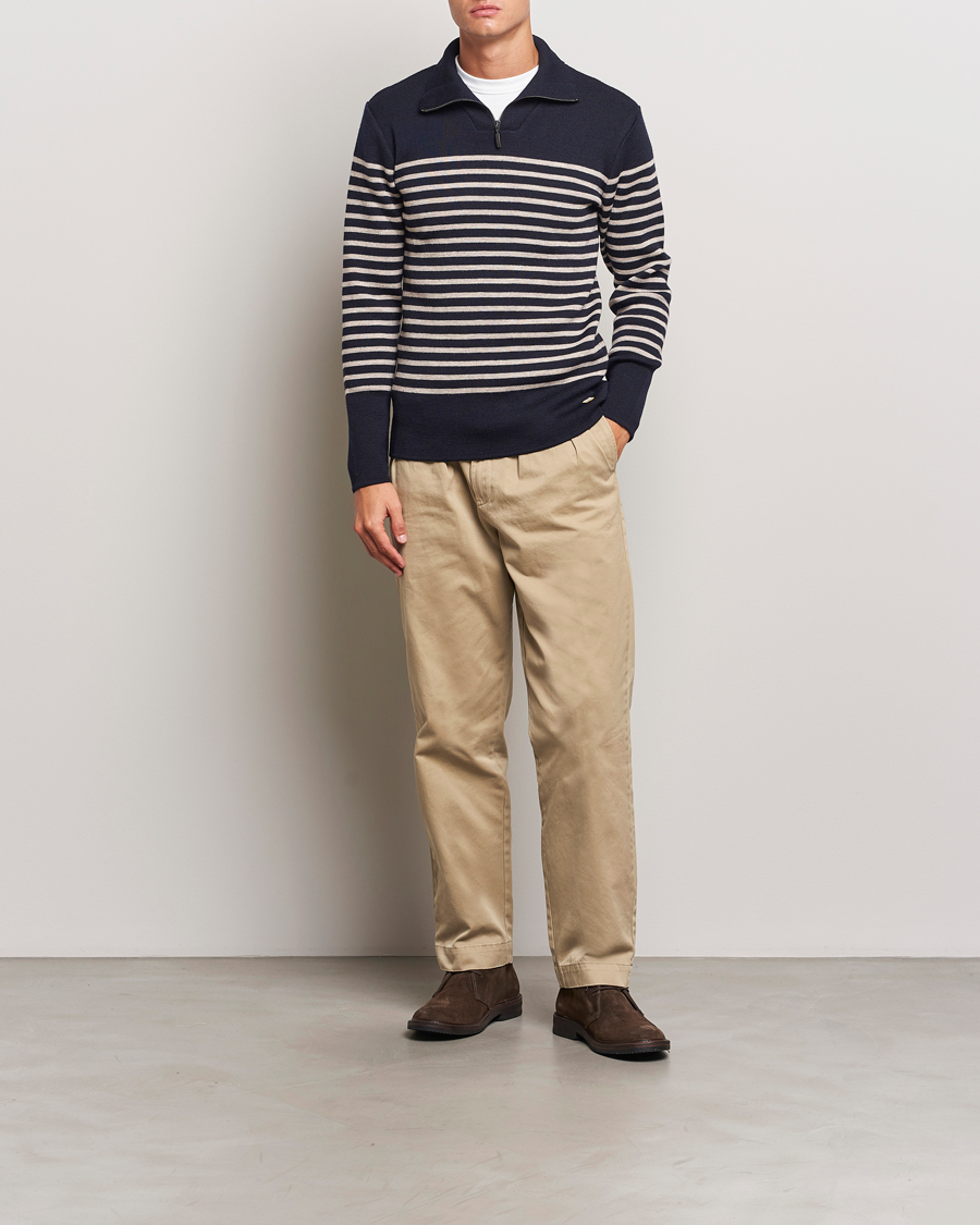 Herre | Gensere | Armor-lux | Pull Camionneur Wool Half Zip Navy/Sandstone