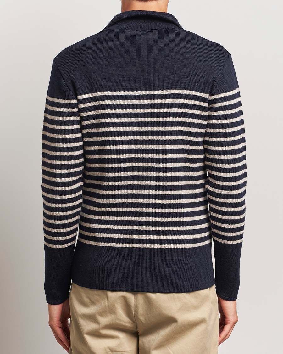 Herre | Gensere | Armor-lux | Pull Camionneur Wool Half Zip Navy/Sandstone