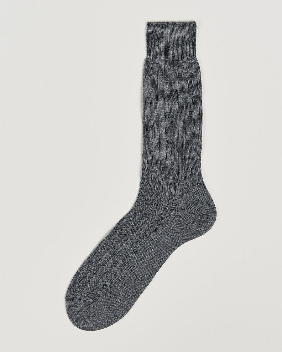 Herre | Undertøy | Bresciani | Link Ribbed Wool Socks Light Grey