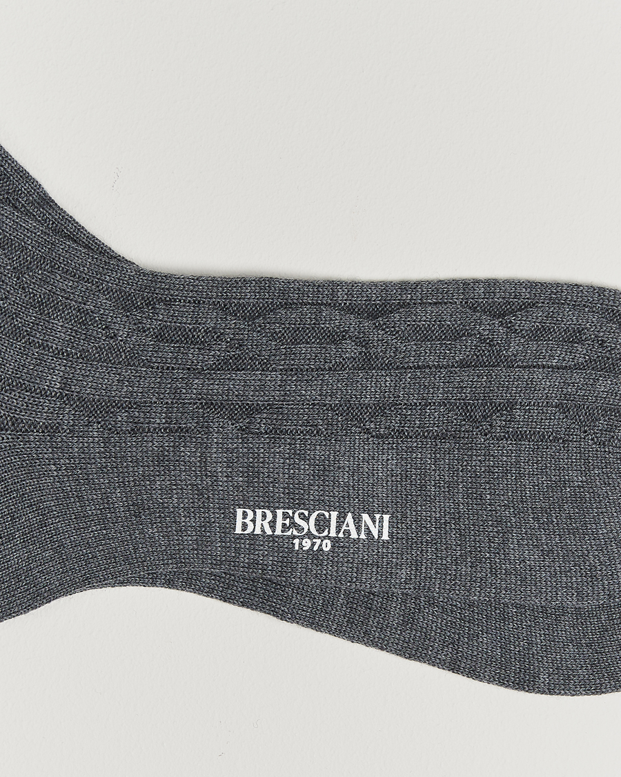 Herre | Undertøy | Bresciani | Link Ribbed Wool Socks Light Grey