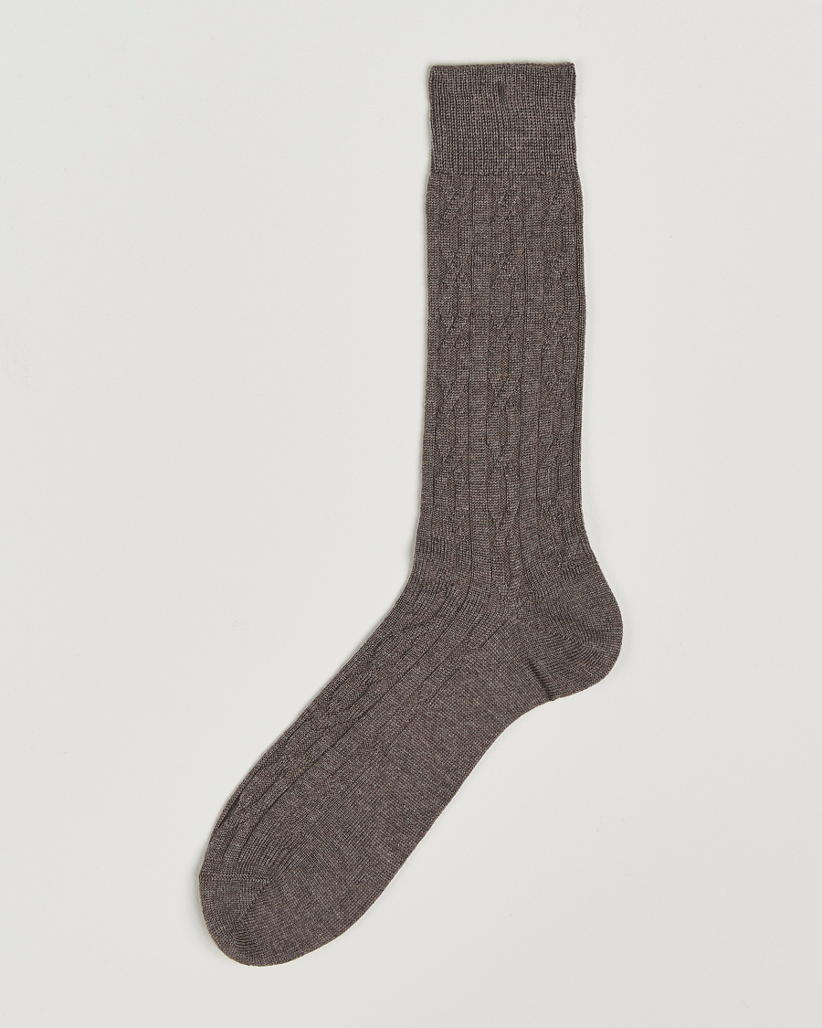 Herre | Undertøy | Bresciani | Link Ribbed Wool Socks Taupe