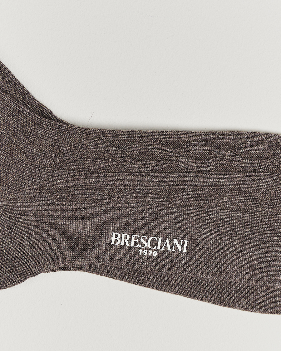 Herre | Undertøy | Bresciani | Link Ribbed Wool Socks Taupe