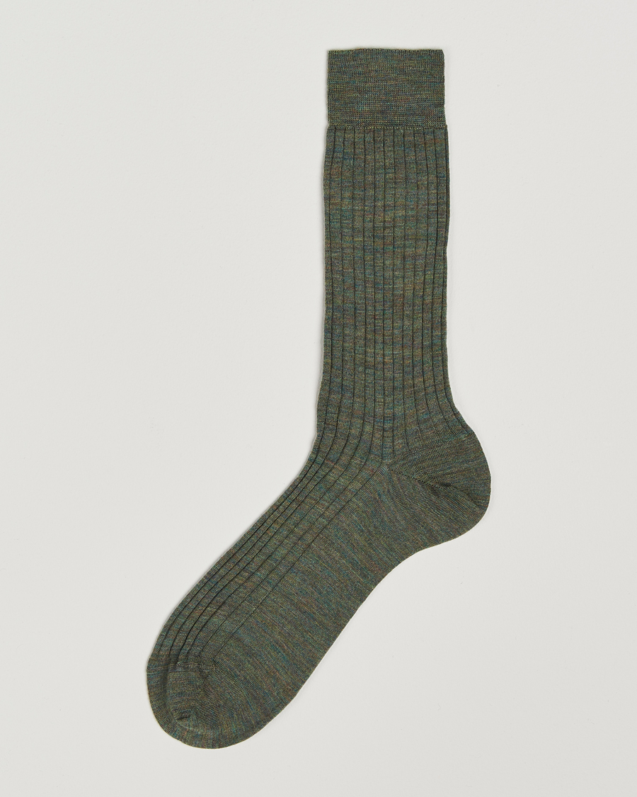 Herre | Undertøy | Bresciani | Wool/Nylon Ribbed Short Socks Green Melange