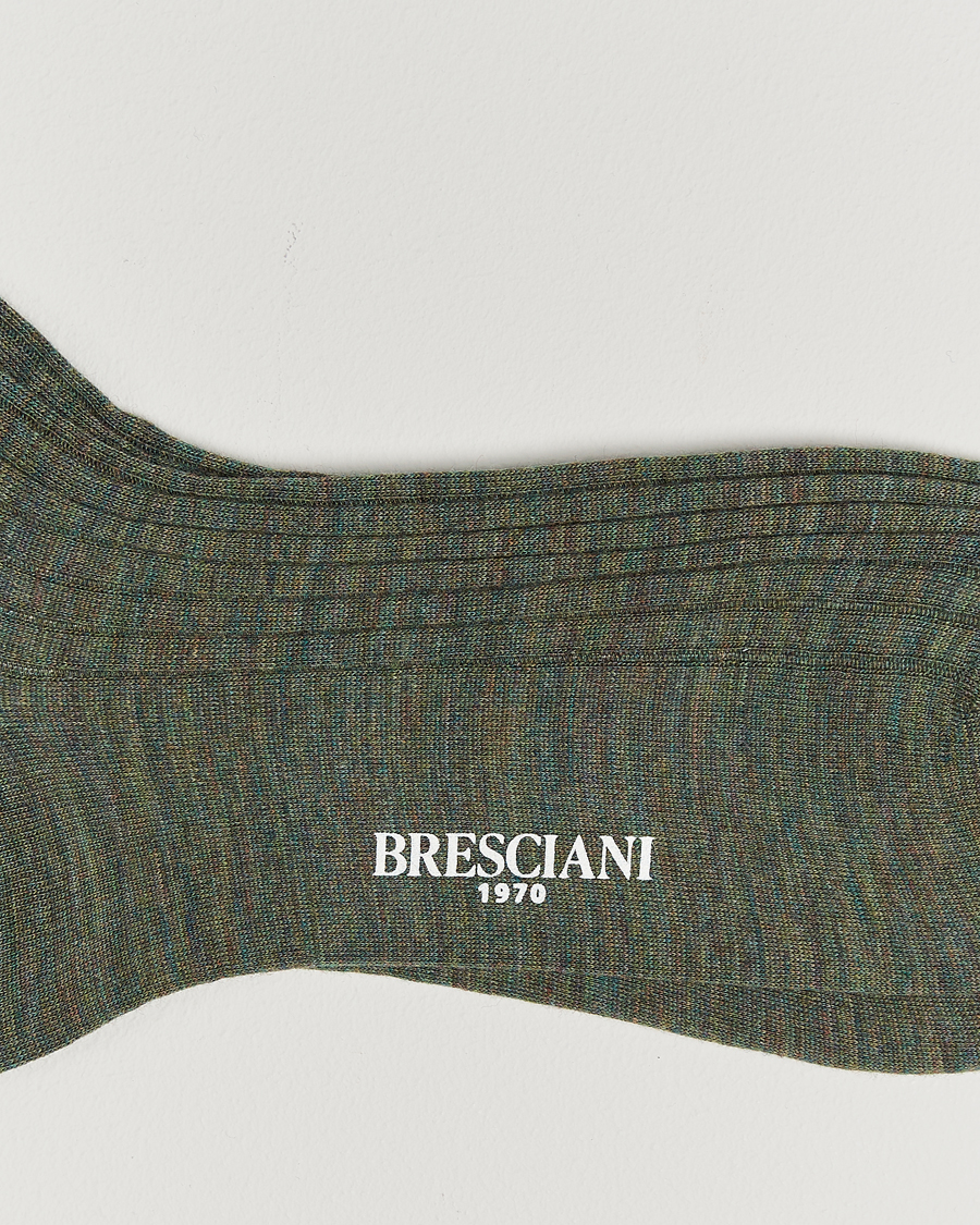 Herre | Undertøy | Bresciani | Wool/Nylon Ribbed Short Socks Green Melange