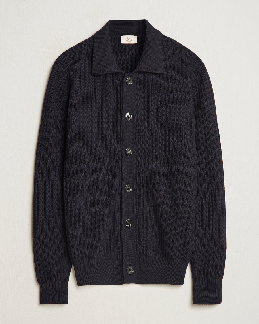 Herre | Gensere | Altea | Rib Wool Cardigan Navy