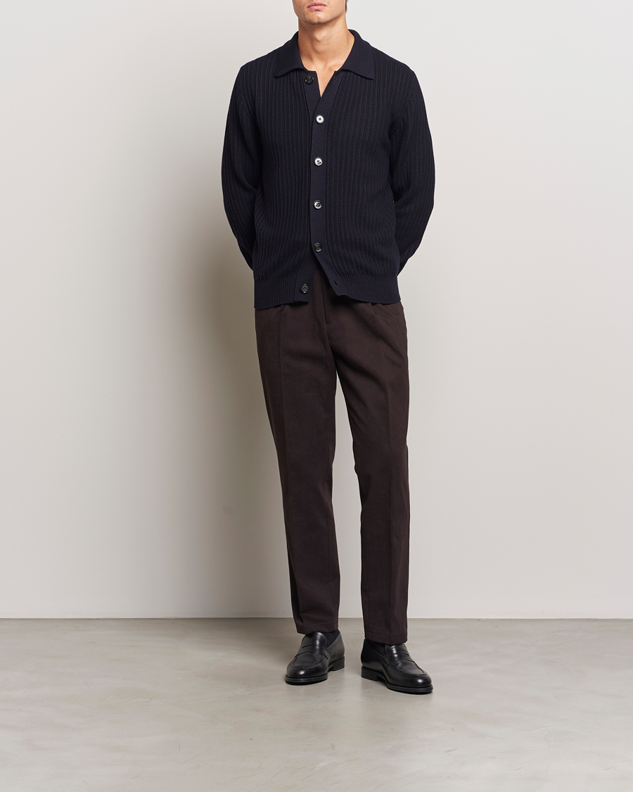 Herre | Gensere | Altea | Rib Wool Cardigan Navy