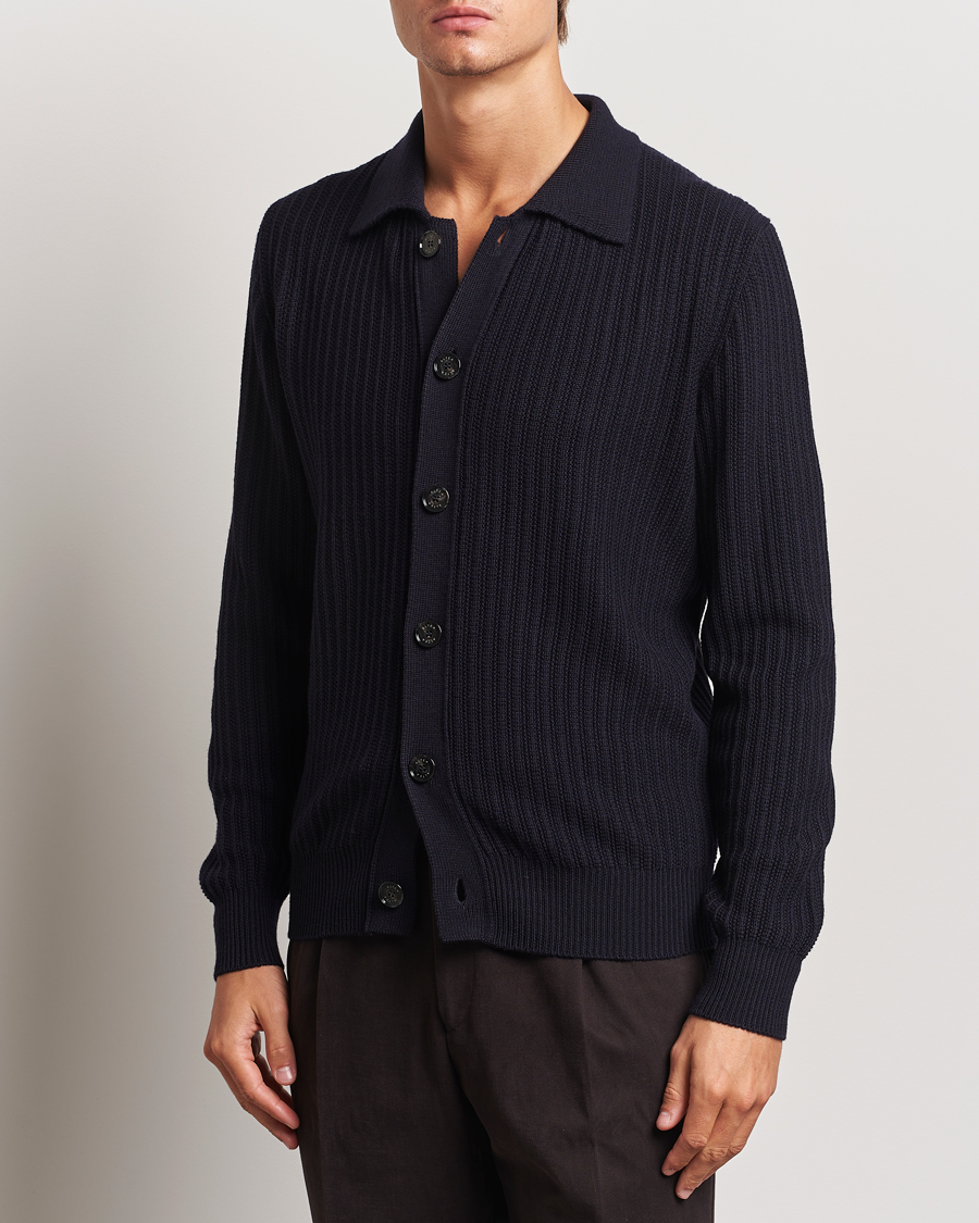Herre | Gensere | Altea | Rib Wool Cardigan Navy