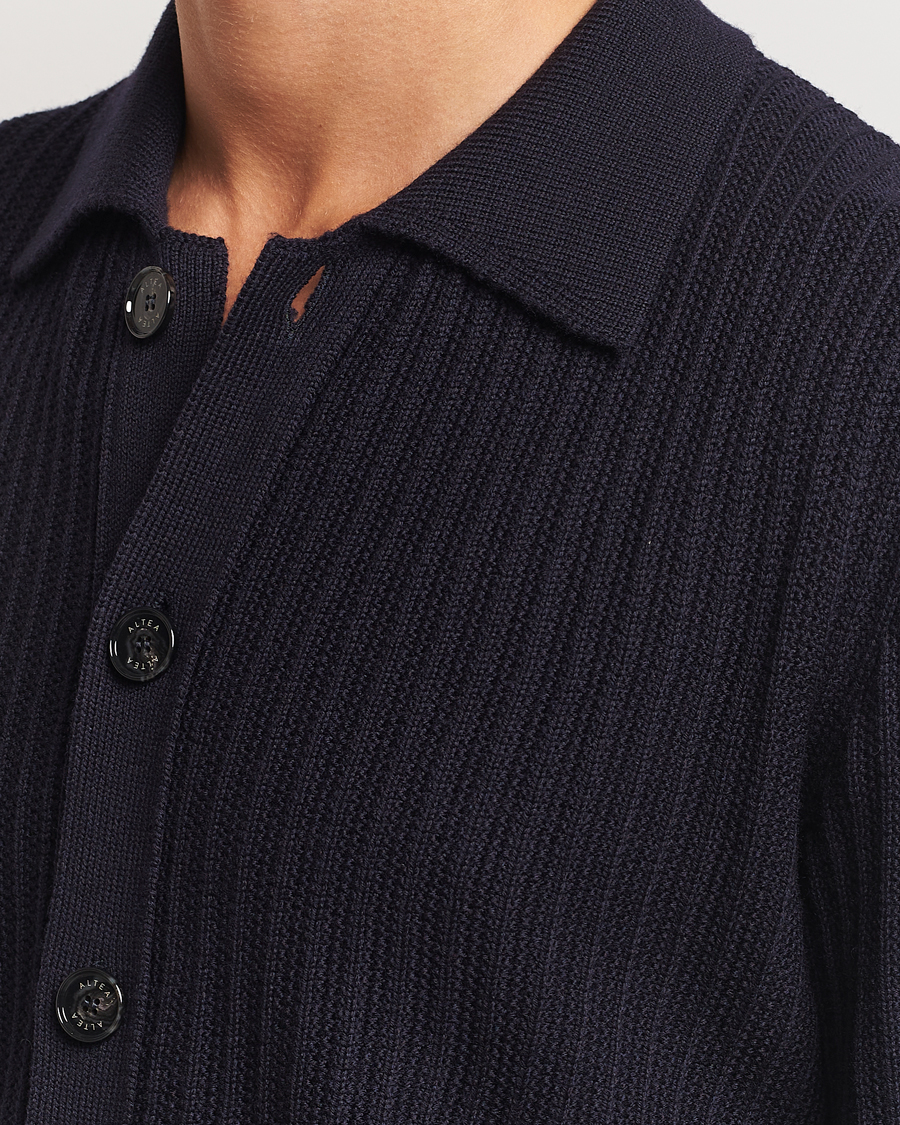 Herre | Gensere | Altea | Rib Wool Cardigan Navy
